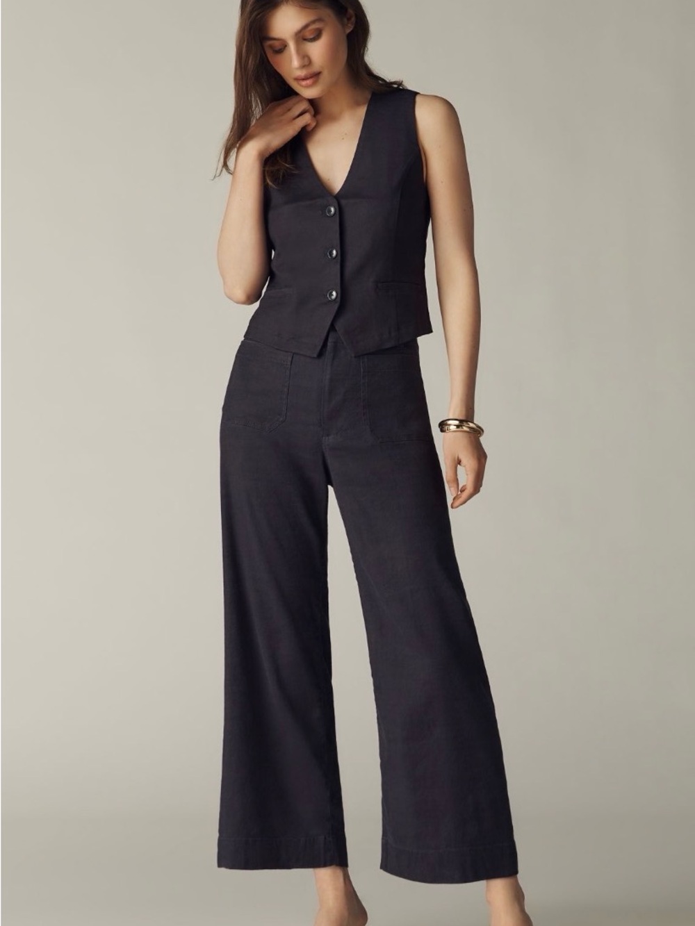 Mauve Black linen Collette pants by Anthropologie